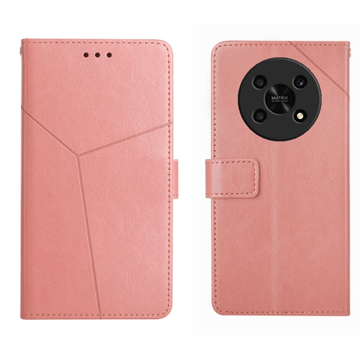 Pink rose gold leather flip phone case with diagonal stitching and camera protector