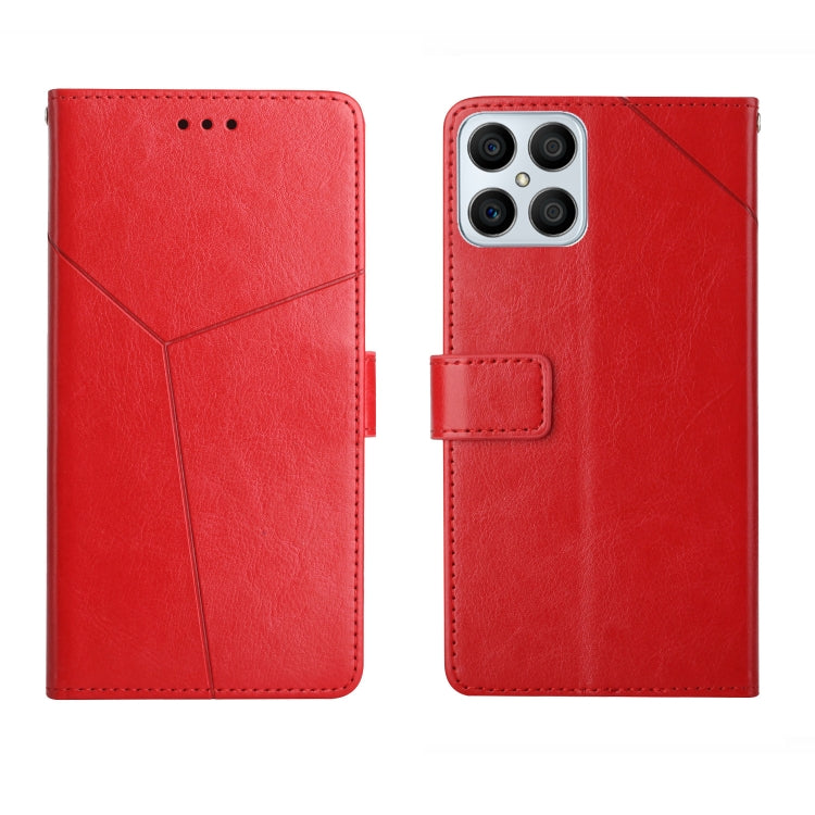 Red leather flip phone case with camera cutout and front cover