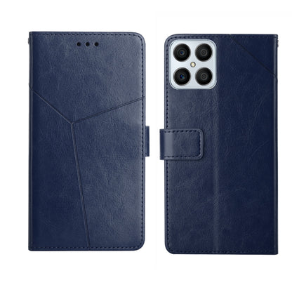 Blue horizontal flip leather phone case with diagonal stitching and magnetic flap holder
