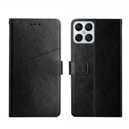 Black leather horizontal flip phone case with magnetic flap and diagonal panel stitching