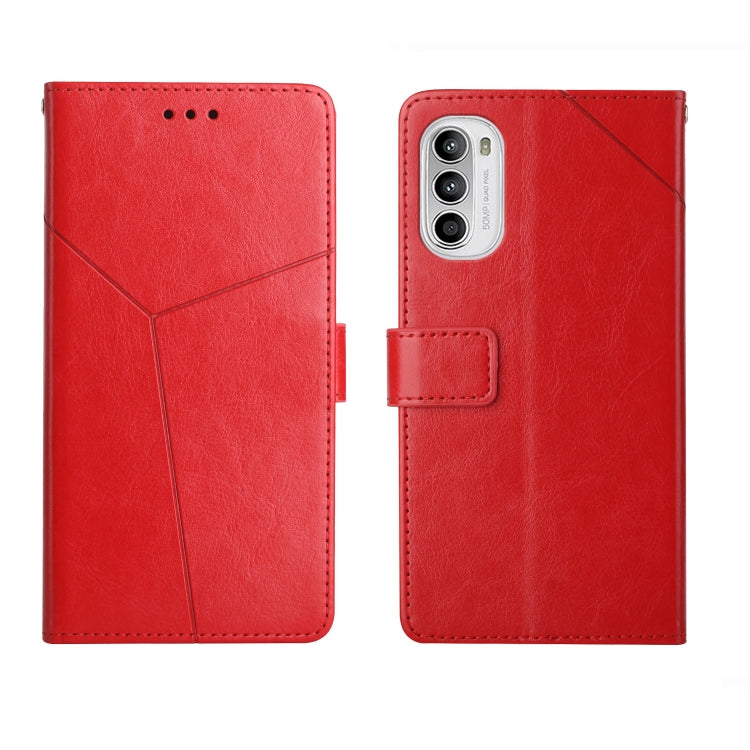 Red leather flip phone case with camera cutout and side card pocket