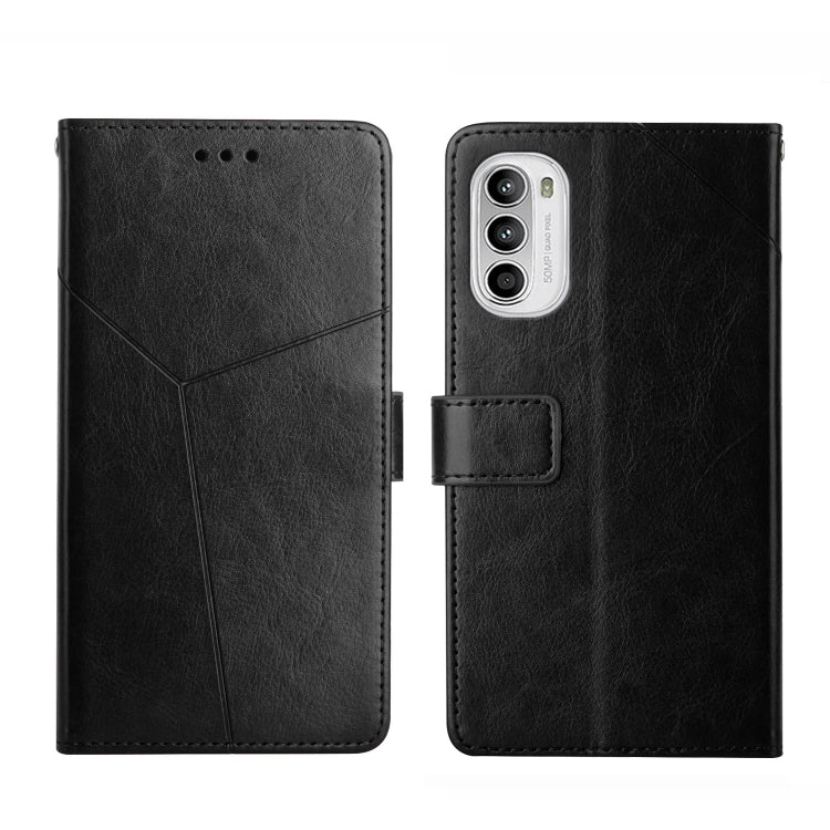 Black leather flip phone case with front camera cutout and magnetic closure strap