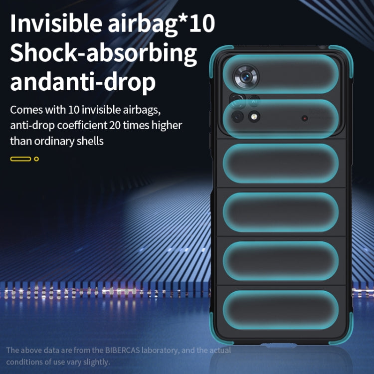 Shock-absorbing TPU phone case with teal bumper bars and camera cutouts