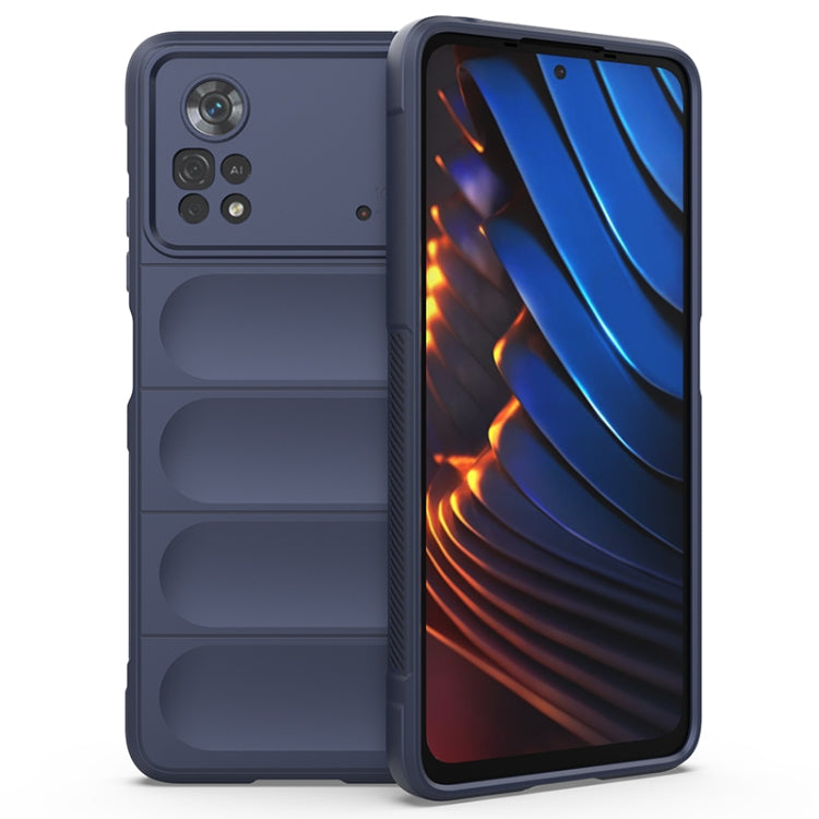 Dark blue TPU flannel phone case with textured bumper and camera cutouts