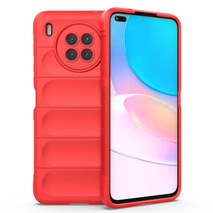 Red TPU phone case with flannel-like ridges and camera cutouts