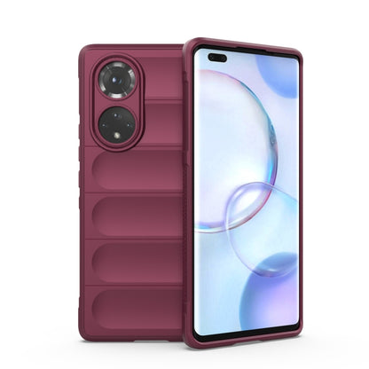 Wine red TPU phone case with flannel-like ridges and camera cutouts