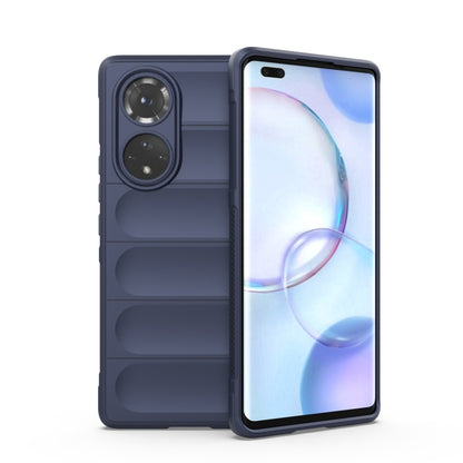 Dark blue TPU phone case with flannel-like ridges and camera cutouts