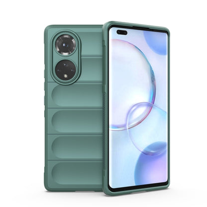 Dark green TPU phone case with flannel lining, dual camera cutouts, raised edges
