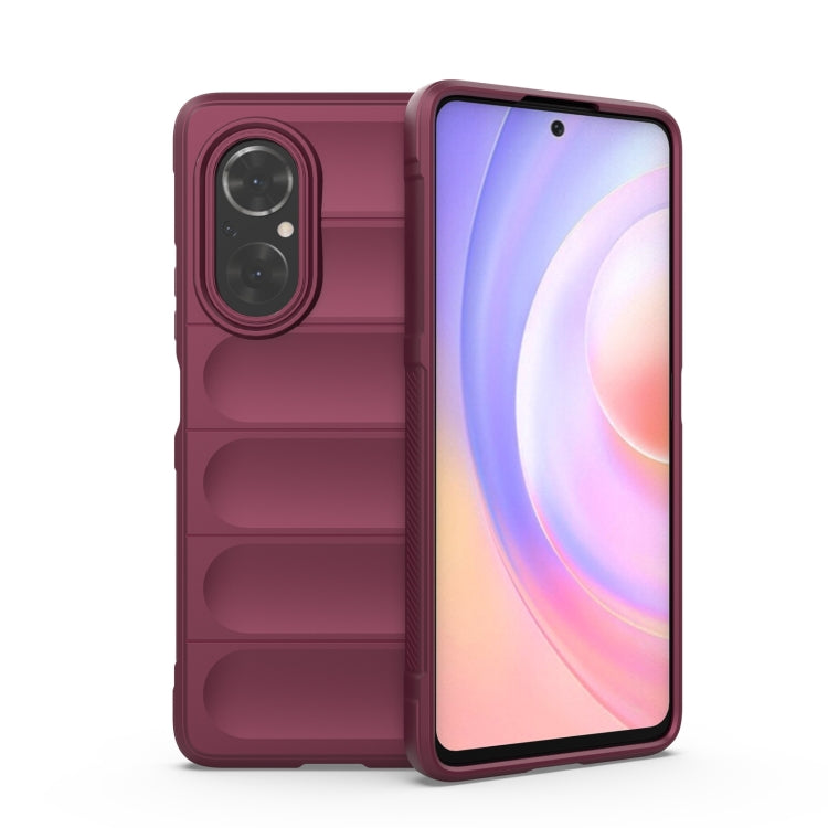 Wine red TPU phone case with flannel lining, dual camera cutouts, raised edges