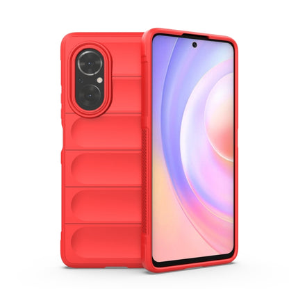 Red TPU phone case with raised ridges and dual camera cutouts