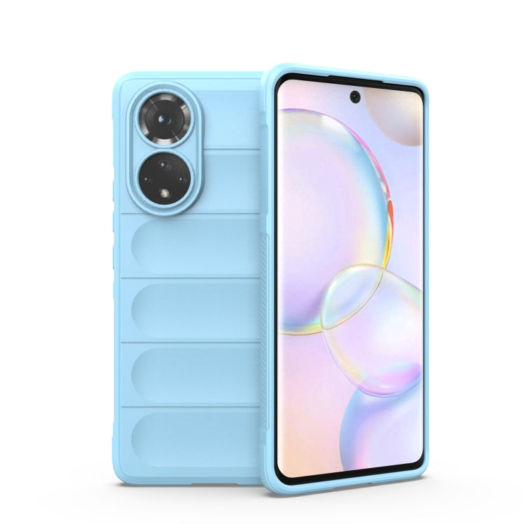 Light blue TPU phone case with raised ridges and dual camera cutouts