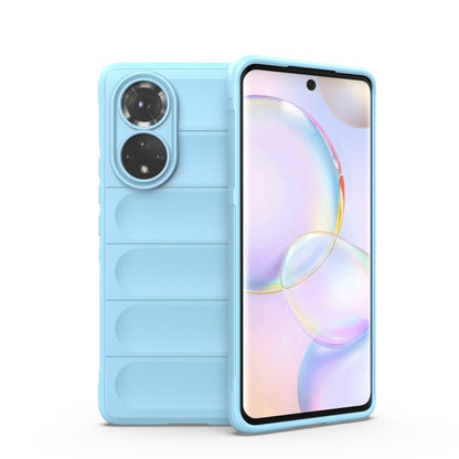 Light blue TPU phone case with raised ridges and dual camera cutouts