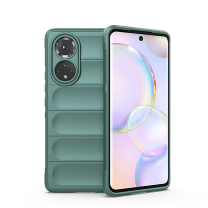 Dark green TPU phone case with raised ridges and dual camera cutouts
