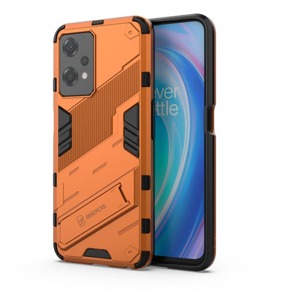 Orange shockproof phone case with kickstand, rugged armor design, phone back cover