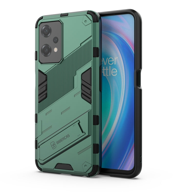 Green shockproof phone case with kickstand, rugged armor design, for OnePlus/Realme
