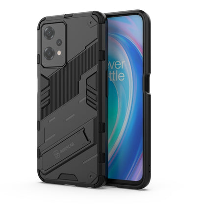 Black shockproof phone case with kickstand, rugged armor design, protective back cover