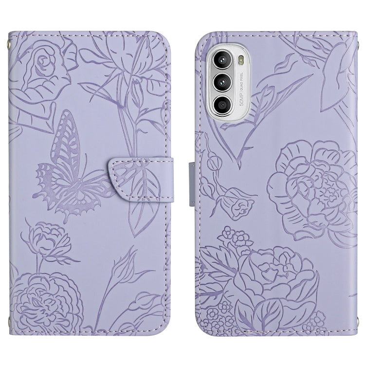 Lavender embossed butterfly peony leather phone case with folio flap and card holder