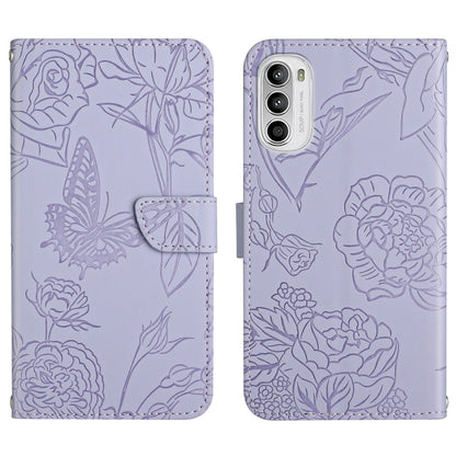 Lavender embossed butterfly peony leather phone case with folio flap and card holder