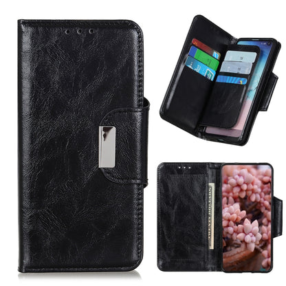 Black leather folio phone case with 6 card slots and magnetic clasp