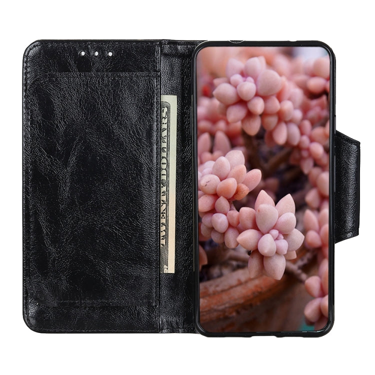 Black leather folio phone case with 6 card slots and open wallet cover
