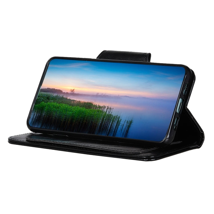 Black leather phone case with front cover stand for phone viewing