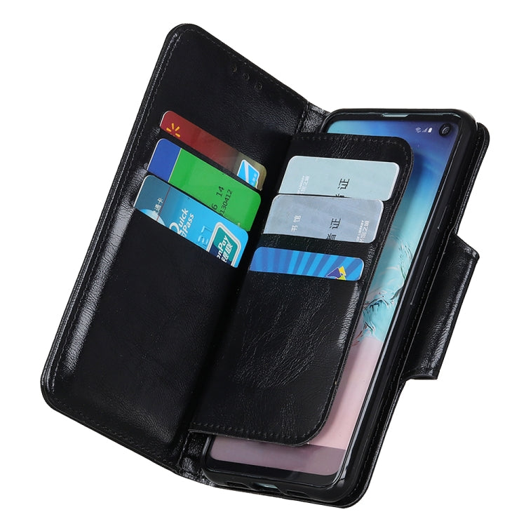 Black leather folio phone case with 6 card slots and open wallet pockets