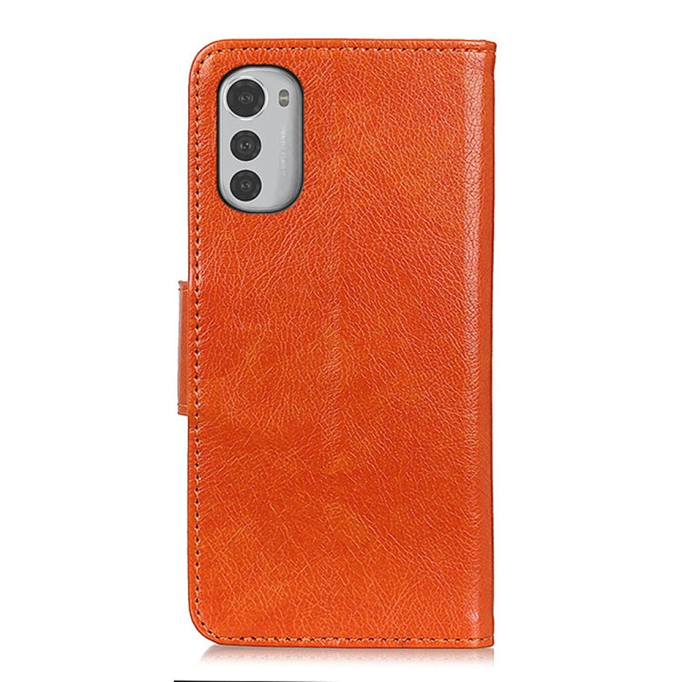Orange nappa texture leather phone case with precise camera cutout