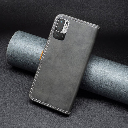 Faux leather phone case back, dark gray with camera cutouts and white stitching