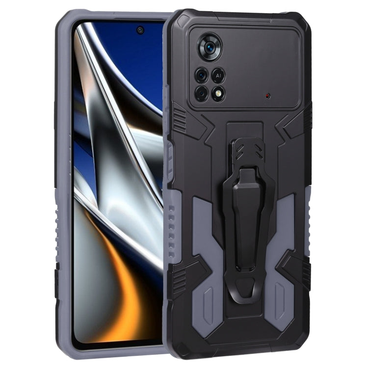 Rugged armor phone case with kickstand, dark gray and black heavy-duty shell