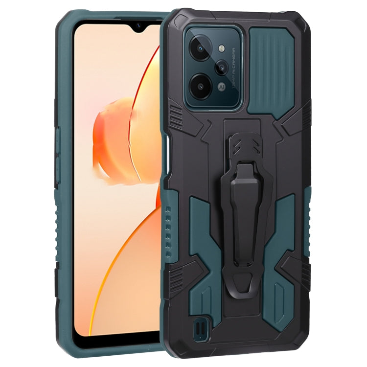 Teal and black armored phone case with rugged grip panels and camera cutout
