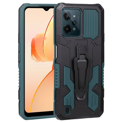 Teal and black armored phone case with rugged grip panels and camera cutout