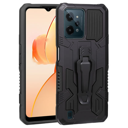 Rugged armor phone case in dark black with textured grip and built-in stand