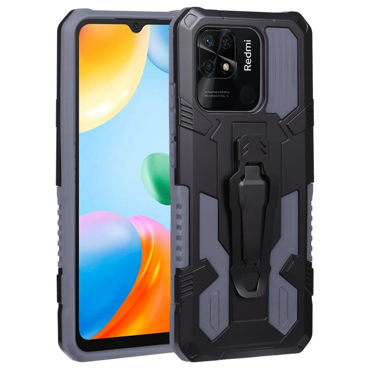 Rugged armor phone case with kickstand, charcoal gray and black reinforced bumper
