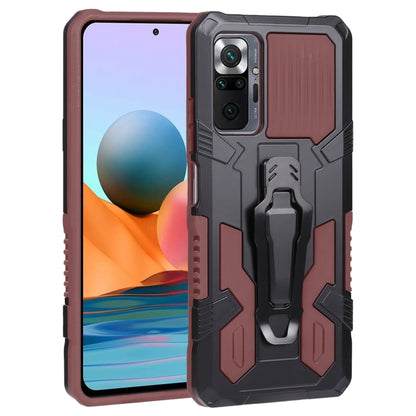 Rugged armor phone case in black and brown with textured edges and built-in stand