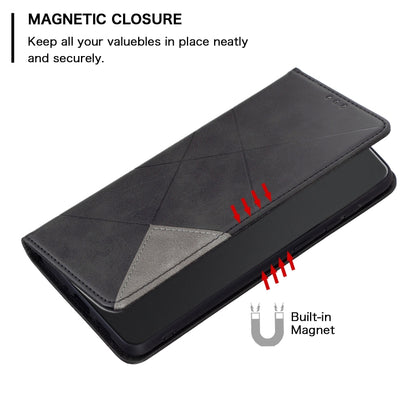 Black leather folio phone wallet case with built-in magnetic closure