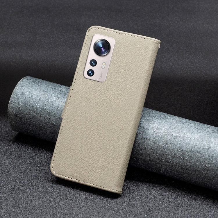 Light beige leather folio phone case with camera cutout and side button openings