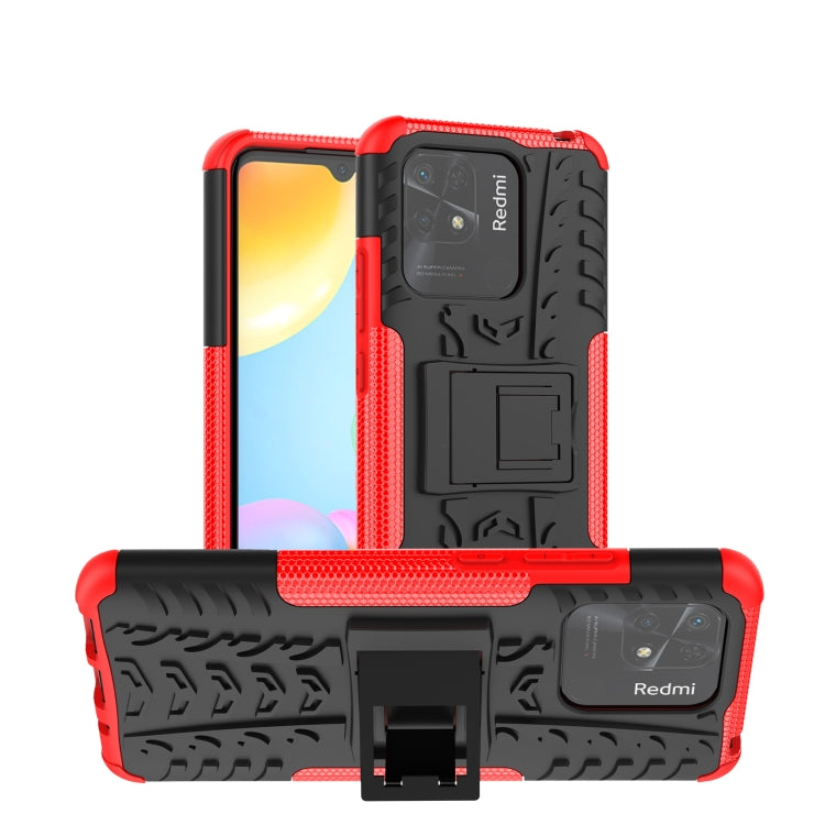Red and black tire-texture TPU phone case with built-in kickstand holder