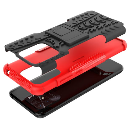 Red and black tire-texture phone case with kickstand holder and camera cutout