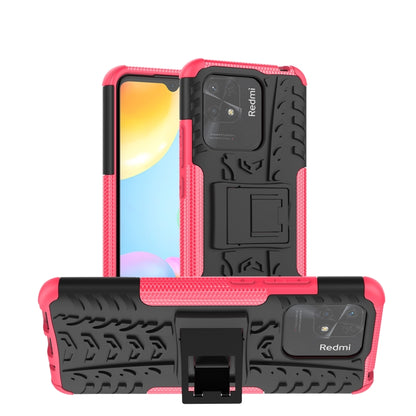 Rugged phone case with holder, tire-textured pink and black TPU+PC