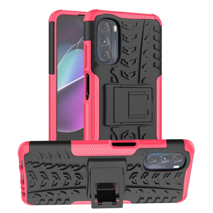 Rugged phone case with holder, tire-textured red and black TPU+PC
