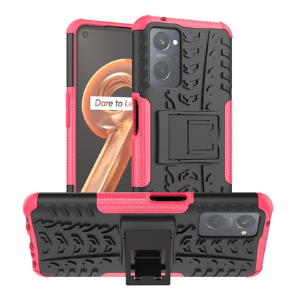 Phone case with holder, pink tire-texture TPU and PC, rugged raised camera area