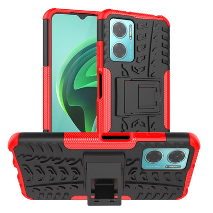 Phone case with holder, red tire-texture TPU and PC, textured grip edges