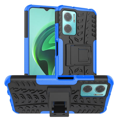 Phone case with holder, blue tire-texture TPU and PC, front kick-stand holder