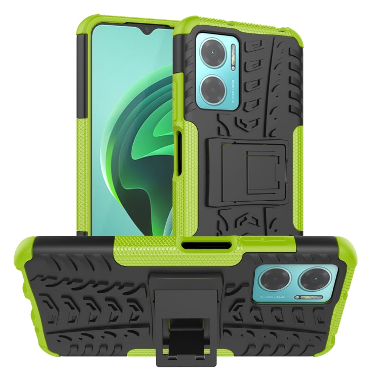 Green tire-texture TPU and PC phone case with built-in holder