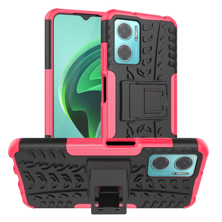 Red tire-texture TPU and PC phone case with built-in holder