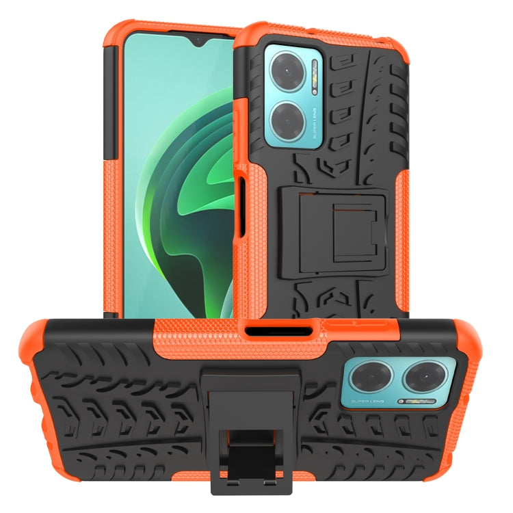 Orange tire-texture TPU and PC phone case with built-in holder