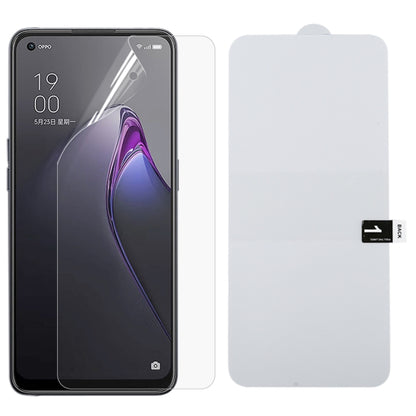 Full-screen hydrogel screen protector film with clear protector and backing sheet on phone