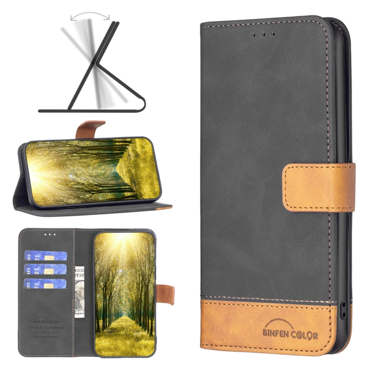 Leather phone wallet case, dark gray with tan magnetic strap and stitched edges.