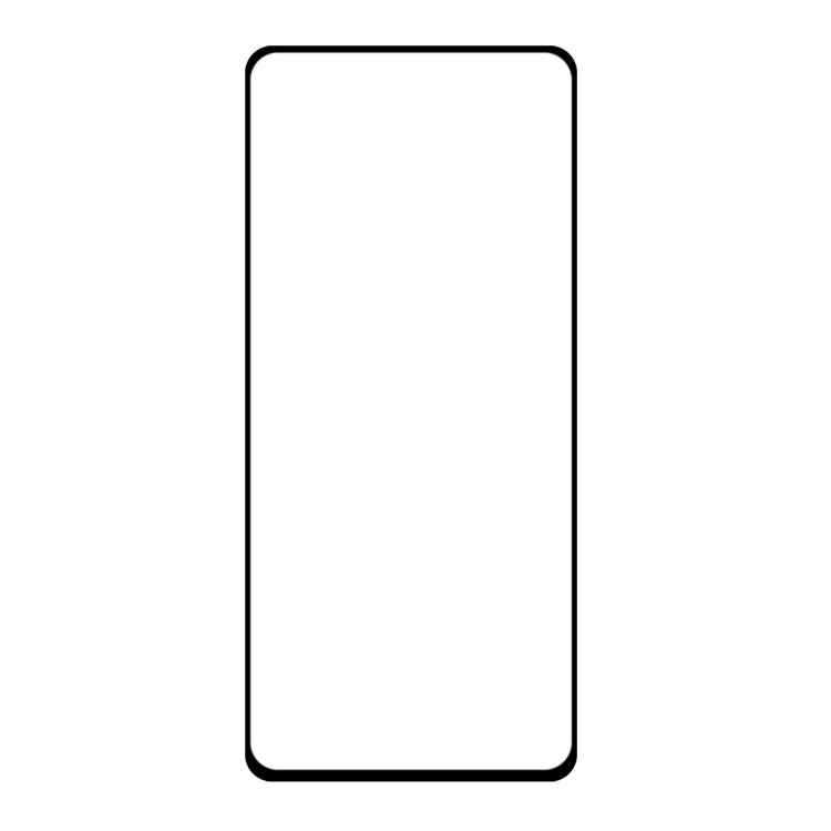 Clear full-screen tempered glass screen protector, black edge frame, rounded corners.