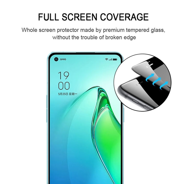 Full-screen tempered glass screen protector, clear panel aligned over smartphone display.